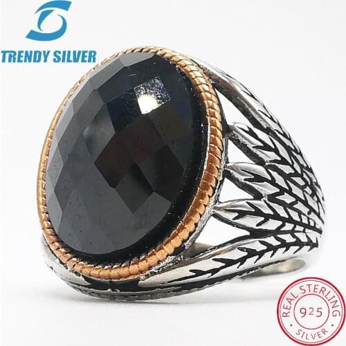 Silver 925 fine jewelry man rings men accessories black CZ oval zircon wholesale high quarlity TRENDY SILVER TCE839-B