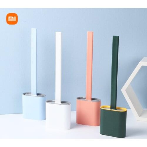 Xiaomi Toilet Brush Water Leak Proof with Base Silicone Wc Flat Head Flexible Soft Bristles Brush with Quick Drying Holder Set