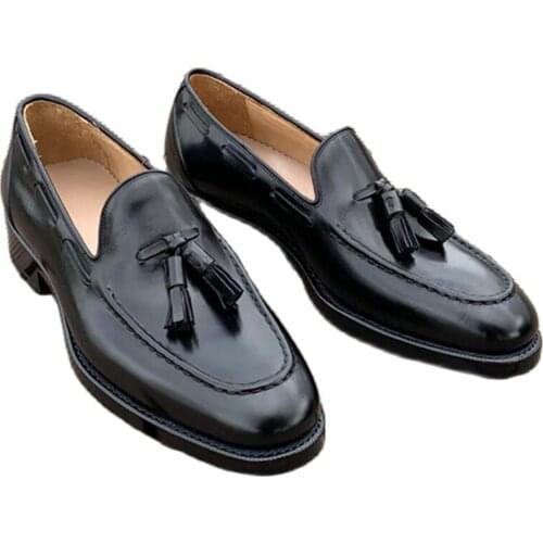 Sipriks Retro Casual Calf Leather Boat Shoes Mens Black Sewing Welted Loafers With Tassels Boss Topsiders Gents Suit Social 45