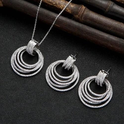 Zlxgirl jewelry 2021 Circle shape three-dimensional zircon copper high-end wedding pendant earrings brand Dubai Indian necklace