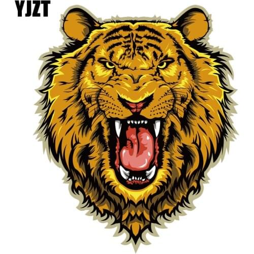 YJZT 13.2CM*15.9CM Fierce Tiger Head Decal PVC Motorcycle Car Sticker 11-00599