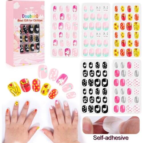 Funny Kids Girls Artificial Fingernails Nail Decorations Full Cover Design False Nails for Children Manicure Tools