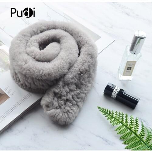 PUDI SF816 Women Winter Warm Fur Scarf New Style Real Rabbit Fur Scarves Wraps Rings Black White Color