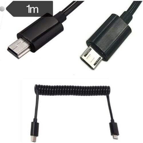 1m Spring Coiled USB 5 Pin Mini to Micro 5Pin Male USB Data Sync Charging Cable