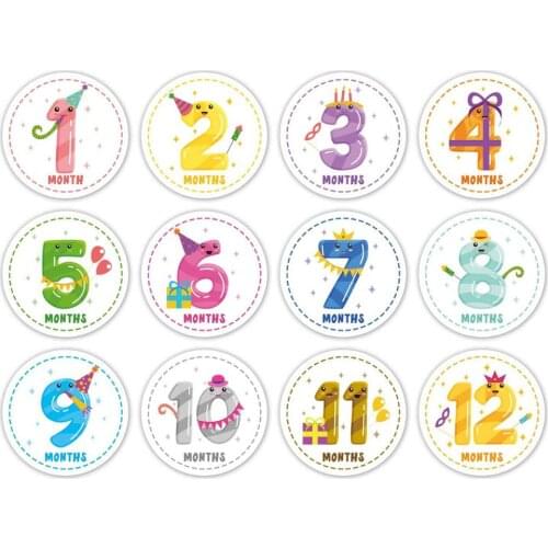 12 Pcs Month Sticker Baby Photography Milestone Memorial Monthly Newborn Kids Commemorative Card Number Photo Props Accessories