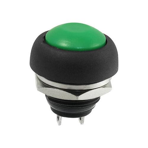 2-Pin Terminals 12mm Threaded SPST Momentary Green Pushbutton Switch 250VAC 3A