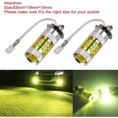 H2CNC 2pcs H3 Car LED Fog Driving Lights DRL Bulbs High Power 80W 1600LM 3000k Yellow Daytime Running Lamp Auto Accessories