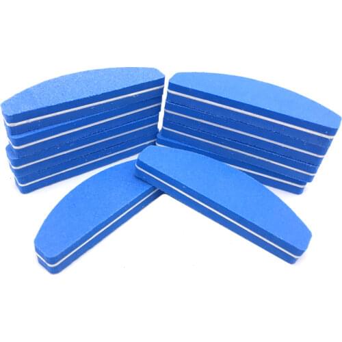 20 Pcs Sponge Nail File 100 180 Moon Style Nail Buffer Block Blue Sandpaper Repousse Cuticule Nail Filer Lixa Unha Lime A Ongles