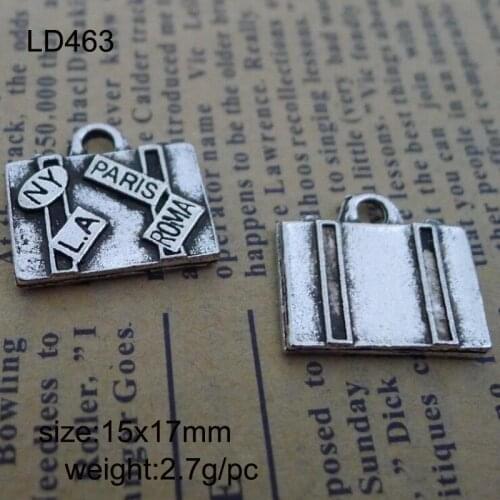 25pcs/lot 15x17mm Zinc Alloy Antique Silver Suitcase Charms Pendants For Jewelry Making
