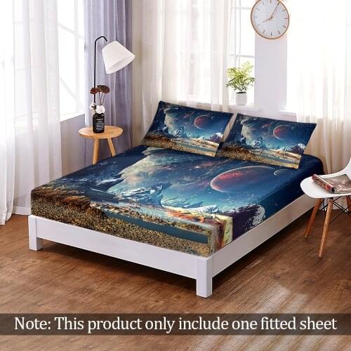 3D Print Customize Starry Sky Outer Space Fitted Sheet Queen King Size Elastic Band Bed Sheet Home Bedroom Decoration 1pc