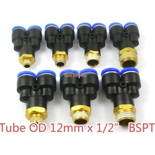 5 Pieces Tube OD 12mm x 1/2" BSPT Male Y Pneumatic Connector Push In To Connect Fitting One Touch Quick Release Air Fitting