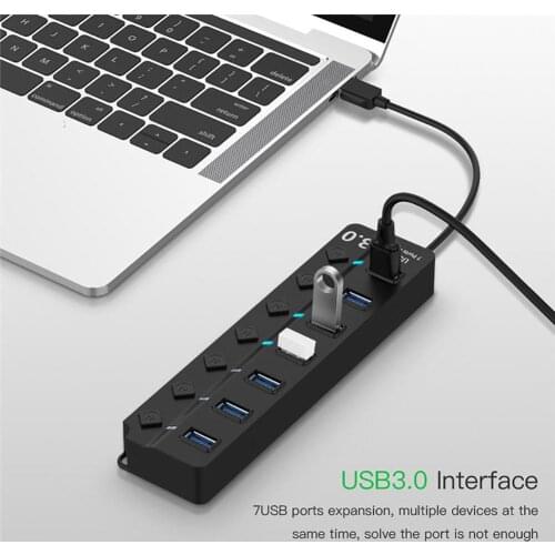 7/4 Ports USB 3.0 Hub High Speed Splitter On/Off Switch Charger Dock Station