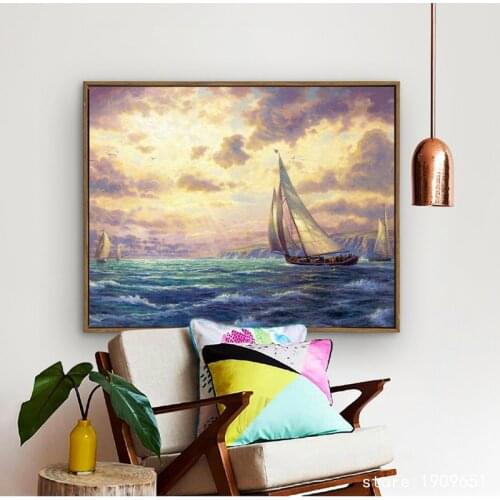 No frame Thomas boat sea scenery oil painting canvas printings oil painting printed on cotton home wall art decoration picture