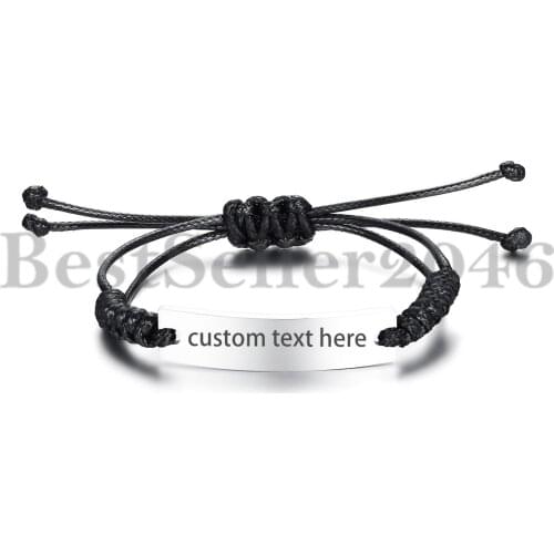 BONISKISS Mens Bracelets Stainless Steel Adjustable Bangles Rope chain For Man Male Free Engrave Jewelry Bijoux Simple Bracelet