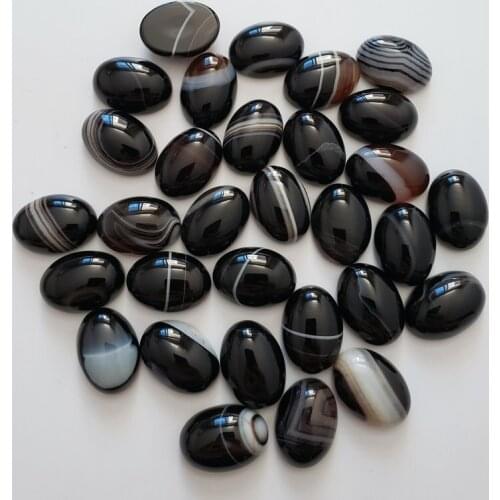 2019 quality black Striped Onyx natural stone beads for jewelry making 13X18MM cab cabochon oval fashion Ring accessories 50Pcs