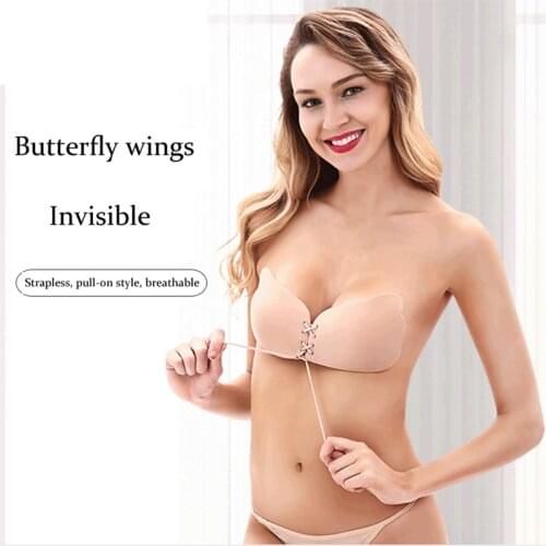 Bra With Chest Patch And Wings Pull-up Goddess Underwear No Steel Ring Wedding Dress Gather Drawstring Silicone Bra