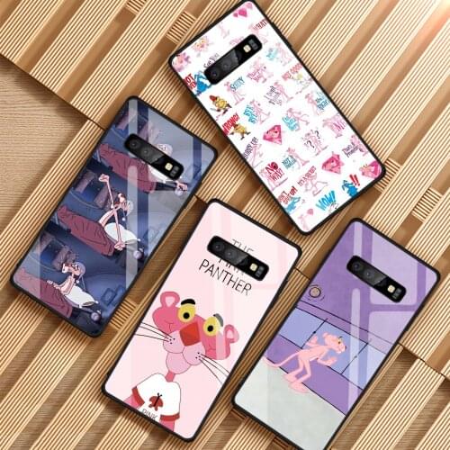Cute pink Panther holster Tempered Glass Case For Samsung S7 S8 S9 S10 S20 J6 Plus S10LITE Note 8 9 10 J4 J6 J8 2018