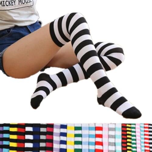 2020 Colorful Sexy Striped Compression Stockings Girl Kawaii Long Body Thigh High Stocking Overknee Boots Cute Womens Stockings