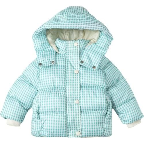 Childrens thick down padded jacket boys and girls hooded collar plaid padded jacket baby fashion European and American style au