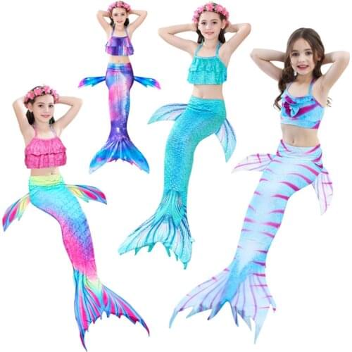 PrettyGirl Kids Girls Swimming Mermaid tail Mermaid Costume Cosplay Children Swimsuit Fantasy Beach Bikini can add Monofin Fin