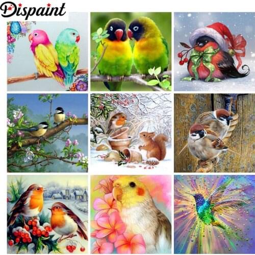 Dispaint Paint With Diamond Embroidery "Animal bird flower" Diamond Painting Full Square Round Picture Of Rhinestone Decor