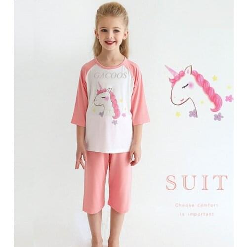 Toddler Girls Clothes Teens Boys Pajama Sets Summer Cotton Nightwear Unicorn Pajamas For Children Short-sleeved Pyjamas Kids