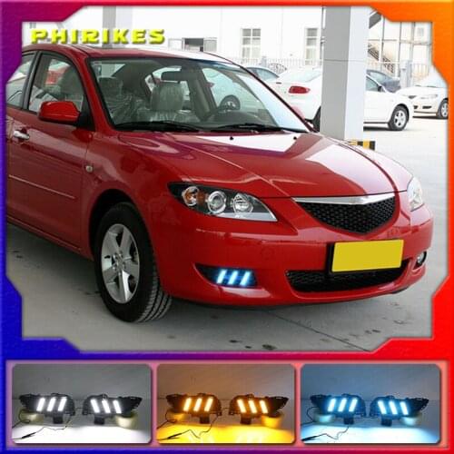 2 Pcs DRL For Mazda 3 Mazda3 Axela 2006-2009 LED DRL Daytime Running Lights with turn signal Fog light cover