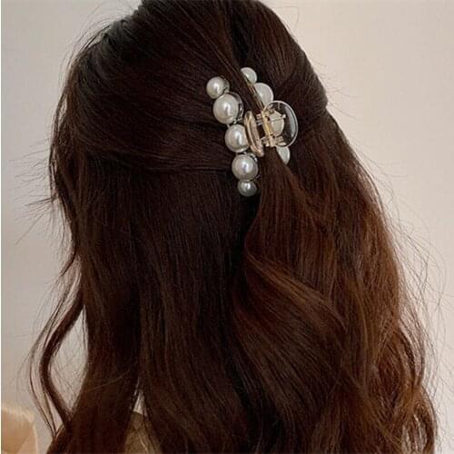 Elegant Hyperbole Big Pearls Acrylic Hair Claw Clips Big Size Makeup Hair Styling Barrettes For Women Fashion Hair Accessories