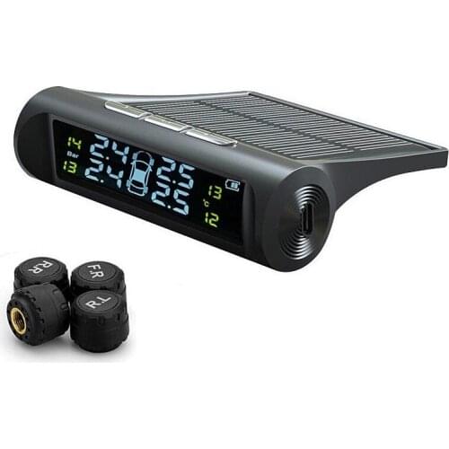 HLZS-Solar Power Car TPMS Wireless Tire Pressure Monitor Alarm System LCD Display