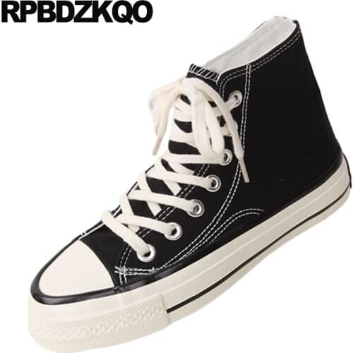 Thick Sole Trainers Creepers Casual Red Wine Platform Black Flats Sneakers Rubber Women High Top Elevator Plain Canvas Shoes