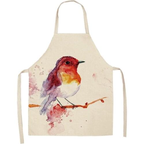 Bird Branch Pattern Kitchen Aprons for Women Cotton Linen Bibs Household Cleaning Accessories Cooking Apron barber apron 68x55