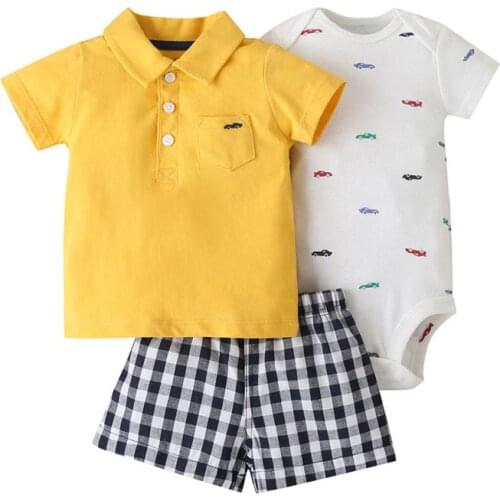 Summer Baby Girl Boy Casual Short Sleeve Cartoon Pattern Print Tops T-shirt With Romper Shorts Outfits Set 2021