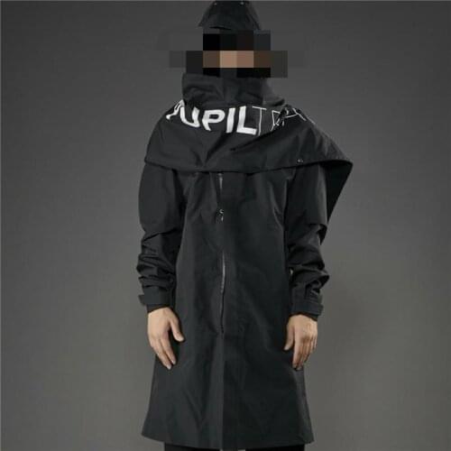 Summer Men Pupil Travel Coat Long Windbreaker Water Resistant Detachable Scarf and Hood Techwear Streetwear