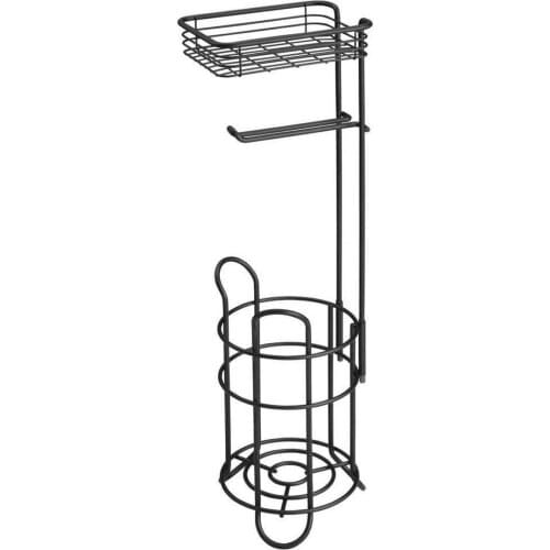 Metal Floor Standing Paper Roll Towel Holder Stand Organizer Toilet Paper Rack Bathroom Hardware Vertical Storage Basket Black