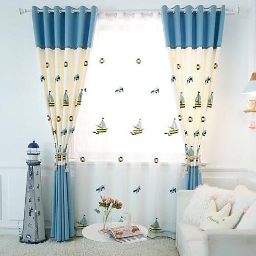 Cartoon Sailing Vessel Embroidered Curtains for Kids Children Boys Blackout Nursery Decoration Drapes wp429c