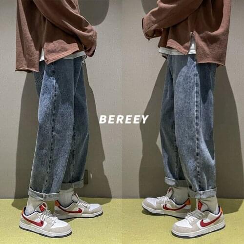 Mens Casual Oversize Straight Jeans 2021 Chic Harajuku Fashion Woman Solid Color Denim Pants Korean Blue Baggy Streetwear