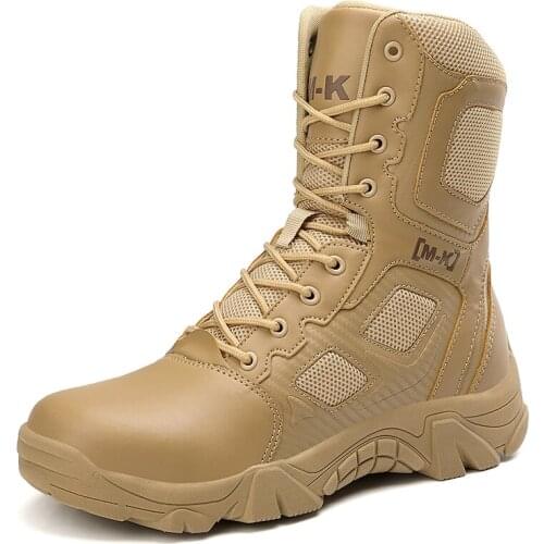 Mens Winter Boots Thick Bottom Round Head Plush Lace Up High Tube Outdoor Field Boots Steel Head Large Military Boots Tactical