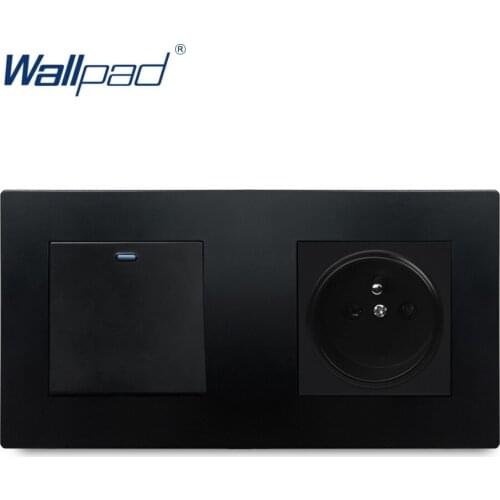 1 Gang 2 Way With EU French Socket Black Wallpad Luxury Wall Power Electrical Outlet Sockets PC Panel