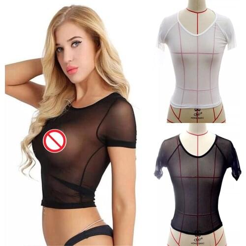 2021 New Sexy Ladies Underwear See-through Tops Womens See-through Mesh Tops Transparent Mesh T-shirt Shapewear