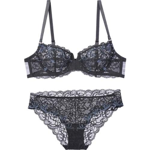 LILYMODA New Arrivals Sexy Lace Transparent Ultra Thin Bra Brassiere Sets See Through Erotic Beautiful Lingerie Black White