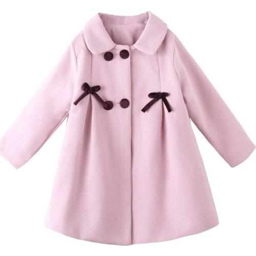 Girls Clothes Autumn and Winter 2020 New Children Overcoat Cute Bow Cotton Padding Thick Warm and Medium Long Woolen Coat