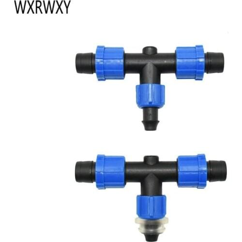 Greenhouse 16mm drip tape tee water splitter irrigation drip with tape tee double way connector screw Lock Nut 20 pcs