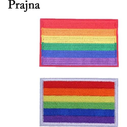 Prajna Flag LGBT Patches Rainbow Embroidered Iron On Patch For Clothes Gay Pride Badges Backpack Applique Sewing Stickers E