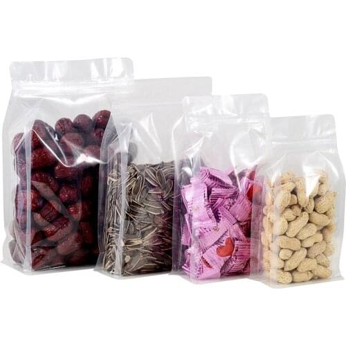 Clear Color Standup Gusseted PET Bag With Zipper Closure, great for food storage use 100Pcs/Lot