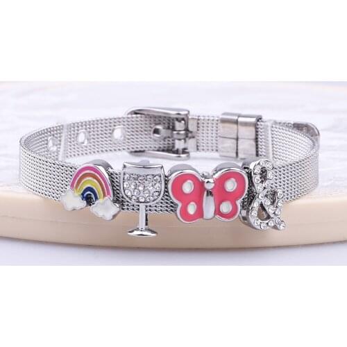 Watch Strap 8mm Stainless Steel Loop Meshed Watch Band Wrist Bracelet Set Pins Band Mesh Stainless Steel Strap Wrist Belt DIY