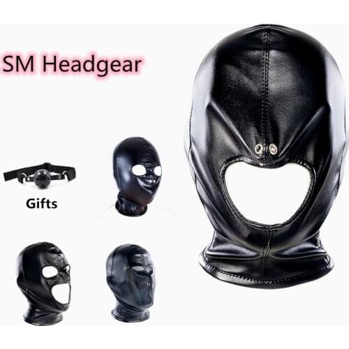 4 Style Adults Sexy SM Cosutmes of Leather Bondage Hood Sex Toys with Open Mouth for Men Women Feiths Bdsm Flirt Erotic Tool