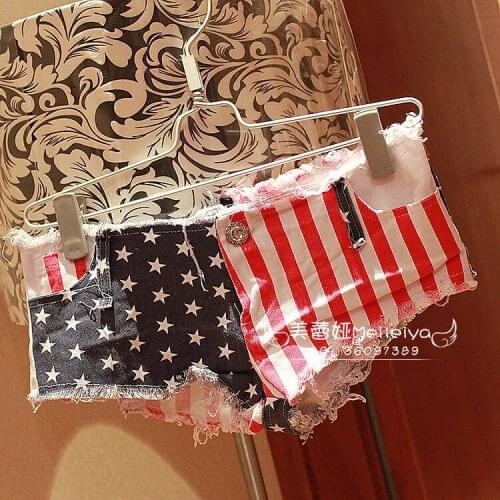 US Flag Tassel Sexy Jeans Shorts Sexy Denim Booty Shorts Vintage Cute Low Rise Waist Micro Mini Short 35