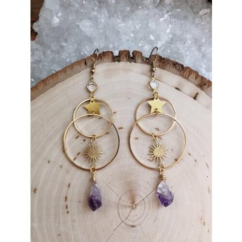 Sun Star Celestial Earrings Amethyst Statement Dangle Earrings,witchy Gift for Her