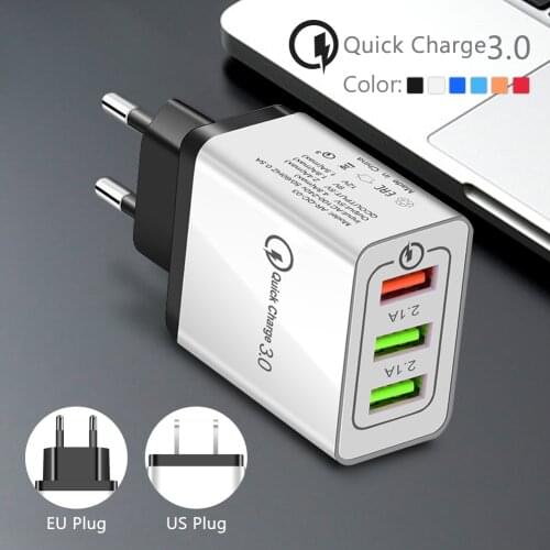 EU/US Plug Quick Charge 3.0 USB Fast Wall Charger Adapte 1/3 Ports Power Adapter For Huawei Mate 30 iPhone Samsung Wall Charger