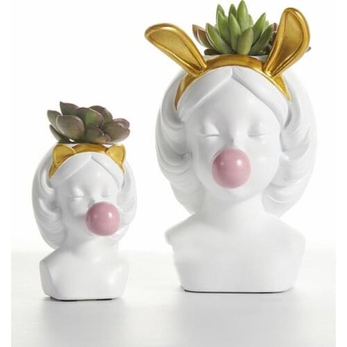 Nordic Resin Human head Golden vase Cute catwoman bubble gum vase Decoration Household living room Flower arrangement Creative